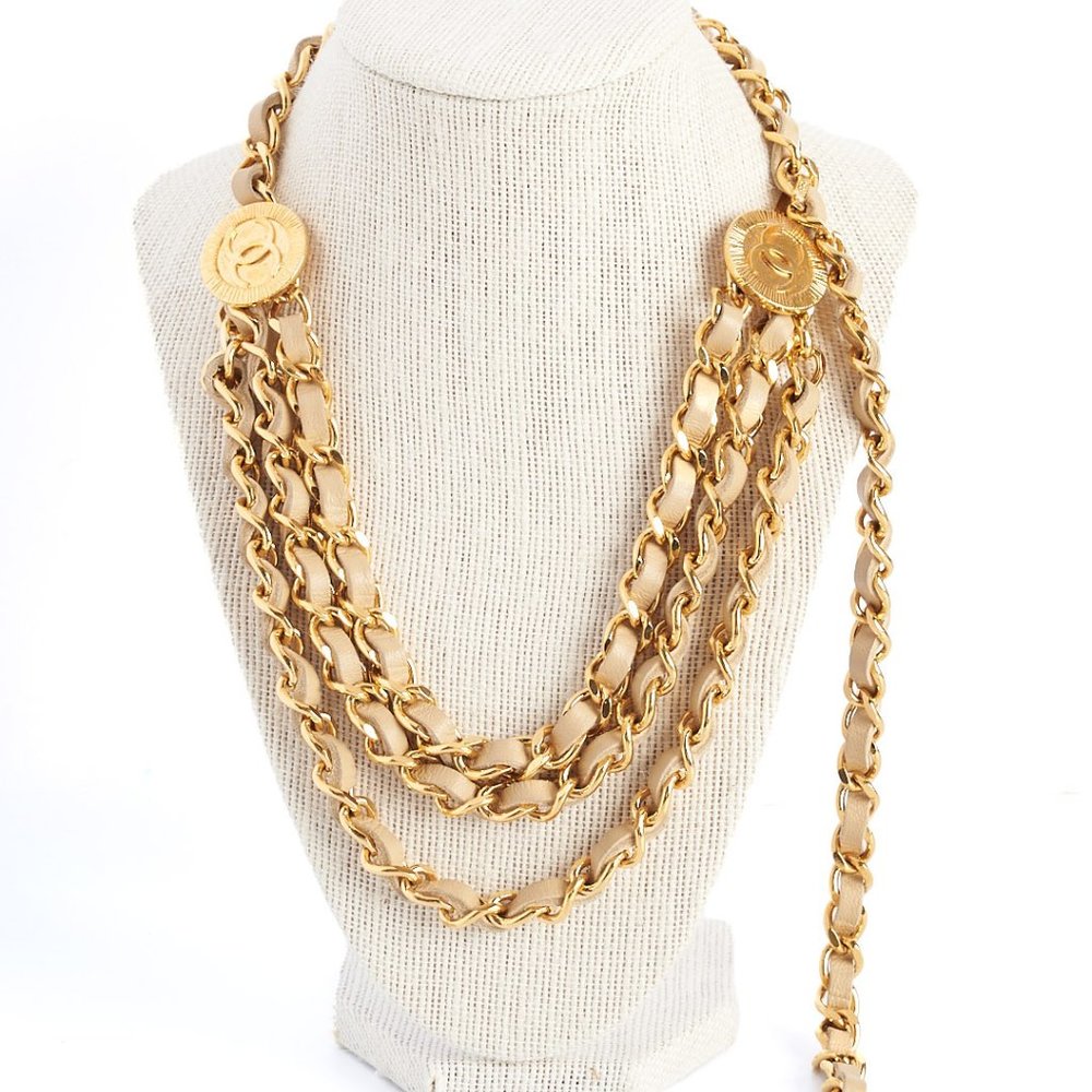 Authentic CHANEL Vintage Belt, Chanel Chain Belt, Chanel Chain and Leather Belt, - Picture 9 of 12